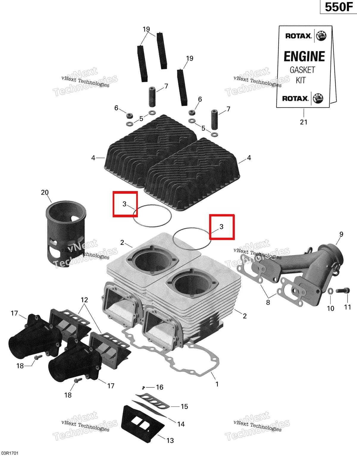 Деталь 293300026 (Уплотнительное кольцо) на схеме узла 2020 Ski-Doo EXPEDITION SPORT 550F Engine - Cylinder, Exhaust Manifold And Reed Valve - 550F