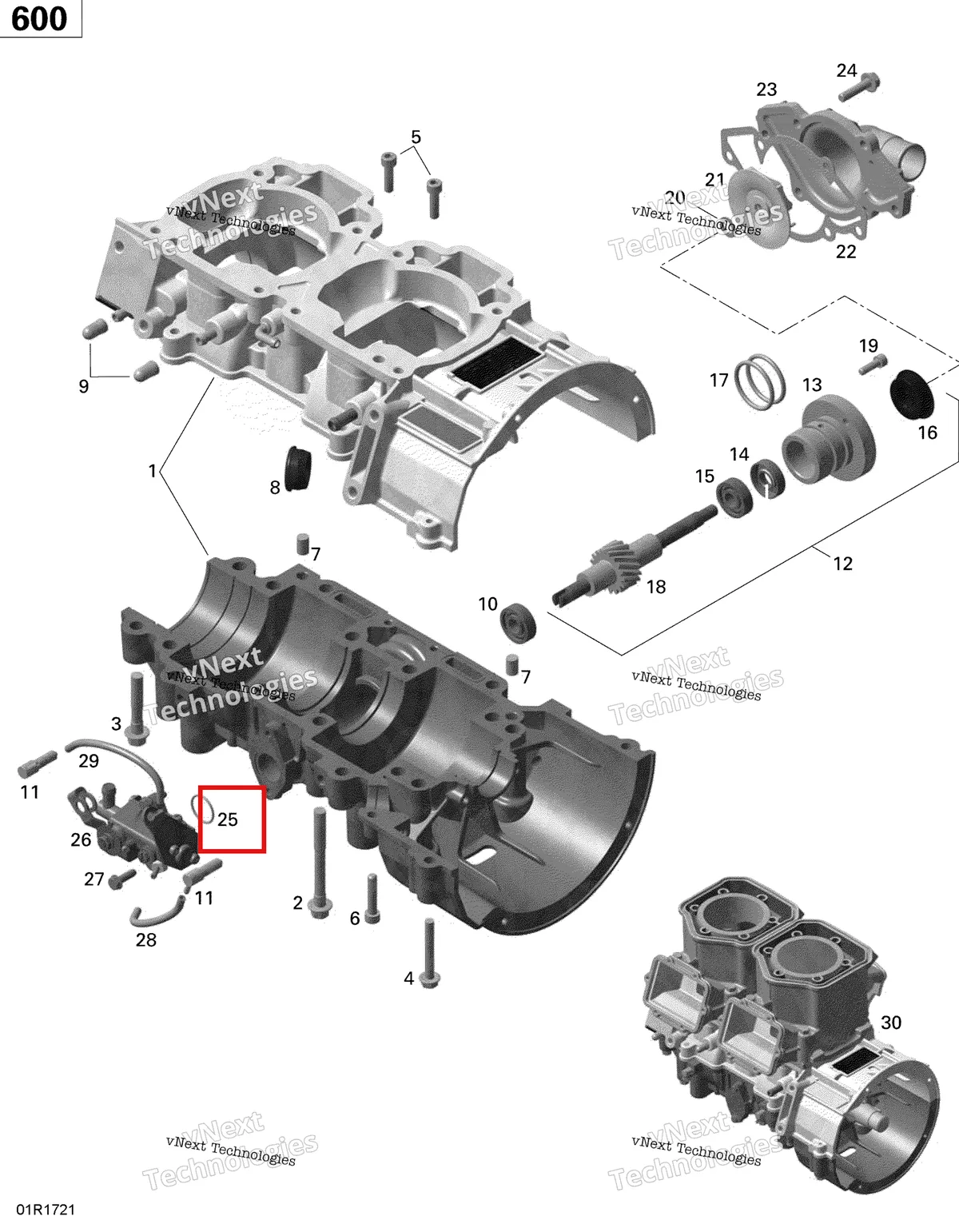 Деталь 293300041 (Уплотнительное кольцо) на схеме узла 2020 Ski-Doo MXZ 600 CARB Engine - Crankcase, Water Pump And Oil Pump - 600 Carb