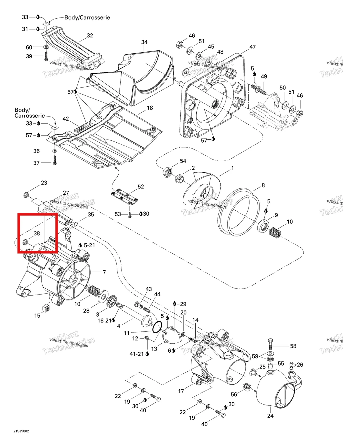 Деталь 293300046 на схеме узла 1998 Sea-Doo GS, 5626/5844 Propulsion System