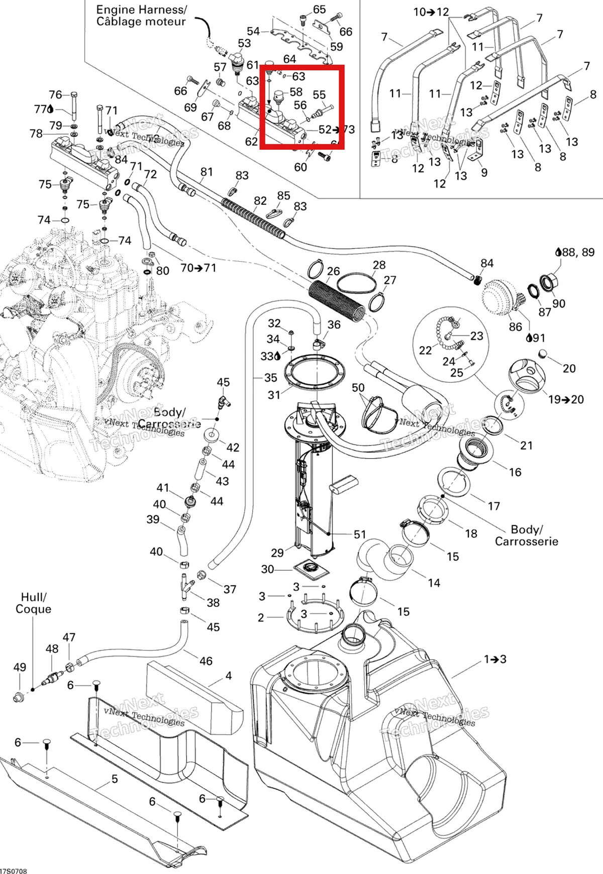 Деталь 293300069 на схеме узла 2007 Sea-Doo 3D 947 DI Fuel System