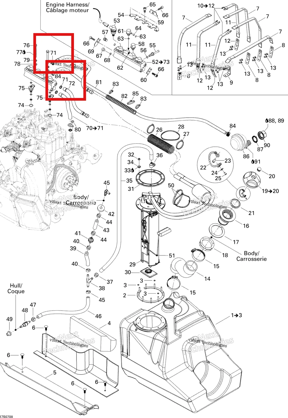 Деталь 293300070 на схеме узла 2007 Sea-Doo 3D 947 DI Fuel System