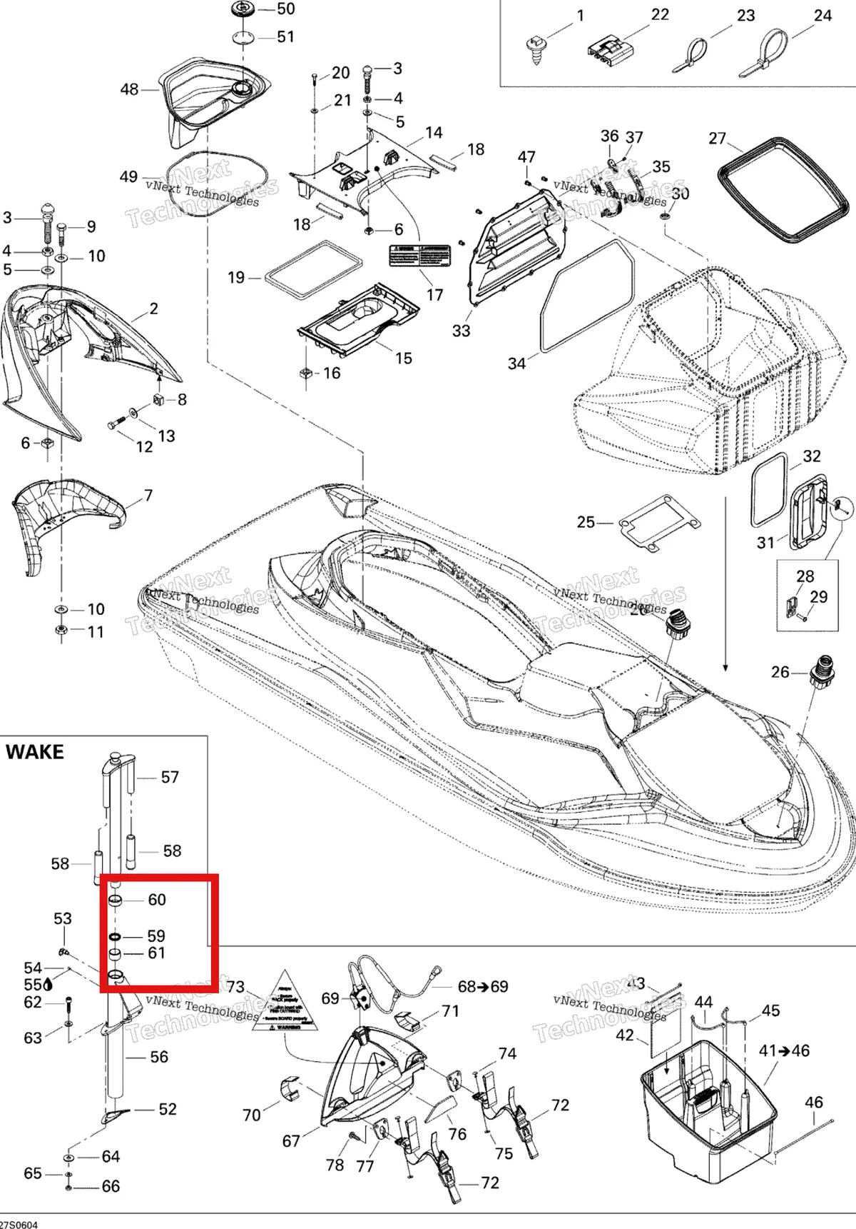 Деталь 293300118 на схеме узла 2006 Sea-Doo GTX 4-TEC, WAKE Body, Front View Wake