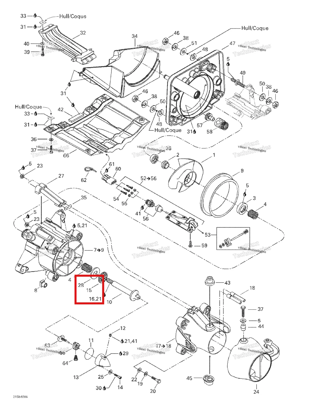 Деталь 293350019 на схеме узла 2002 Sea-Doo GTX RFI, 5566/5565 Propulsion System