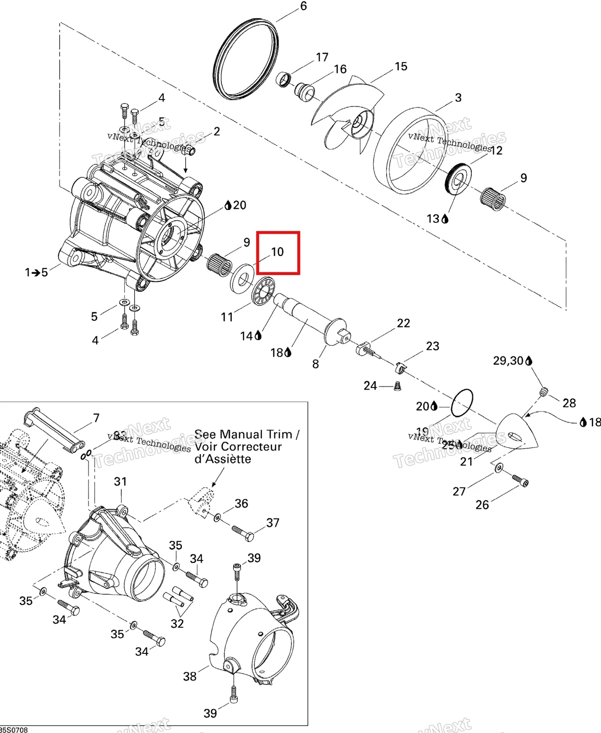 Деталь 293350020 на схеме узла 2007 Sea-Doo 3D 947 DI Pump