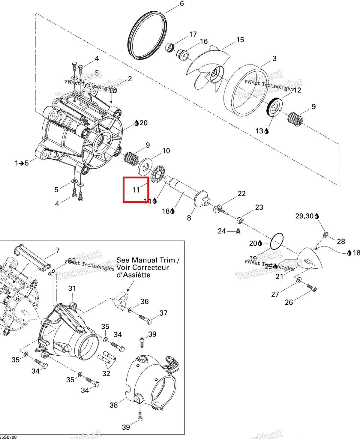 Деталь 293350022 на схеме узла 2007 Sea-Doo 3D 947 DI Pump