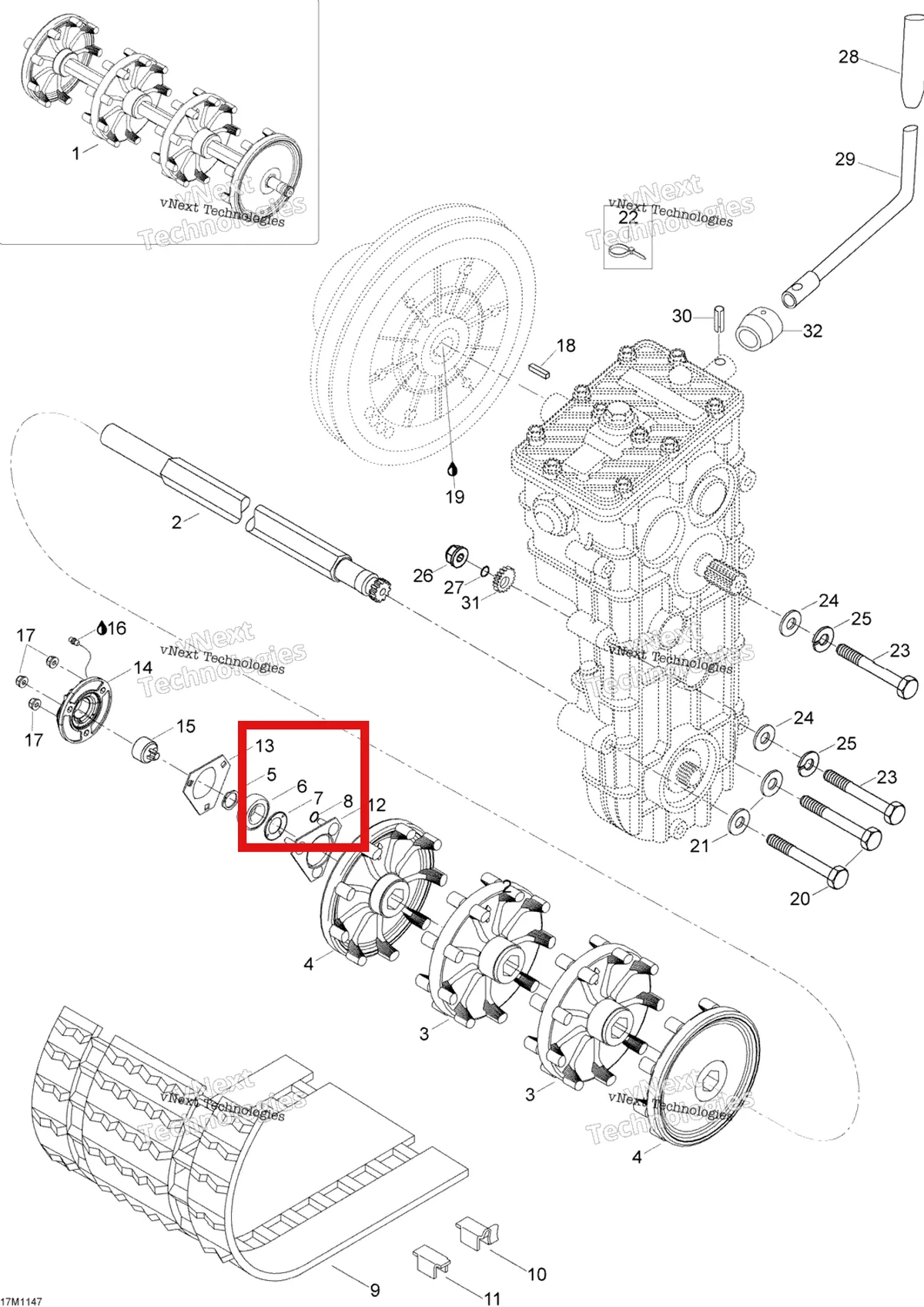 Деталь 293350060 (Подшипник) на схеме узла 2012 Ski-Doo Skandic SWT V800 YetiII Drive System