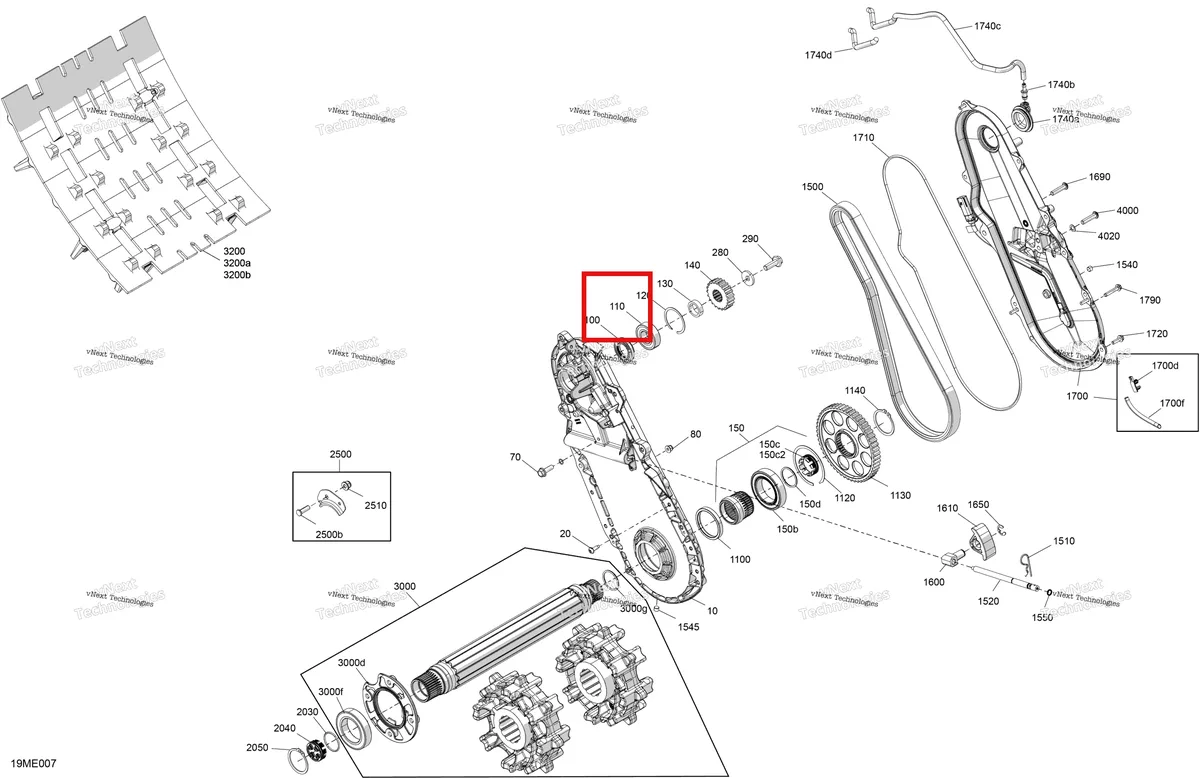 Деталь 293350153 на схеме узла 2025 Ski-Doo BACKCOUNTRY - 600 EFI - SPORT - UBSB - Neo Yellow - 146X16X2.0P Track Drive - System