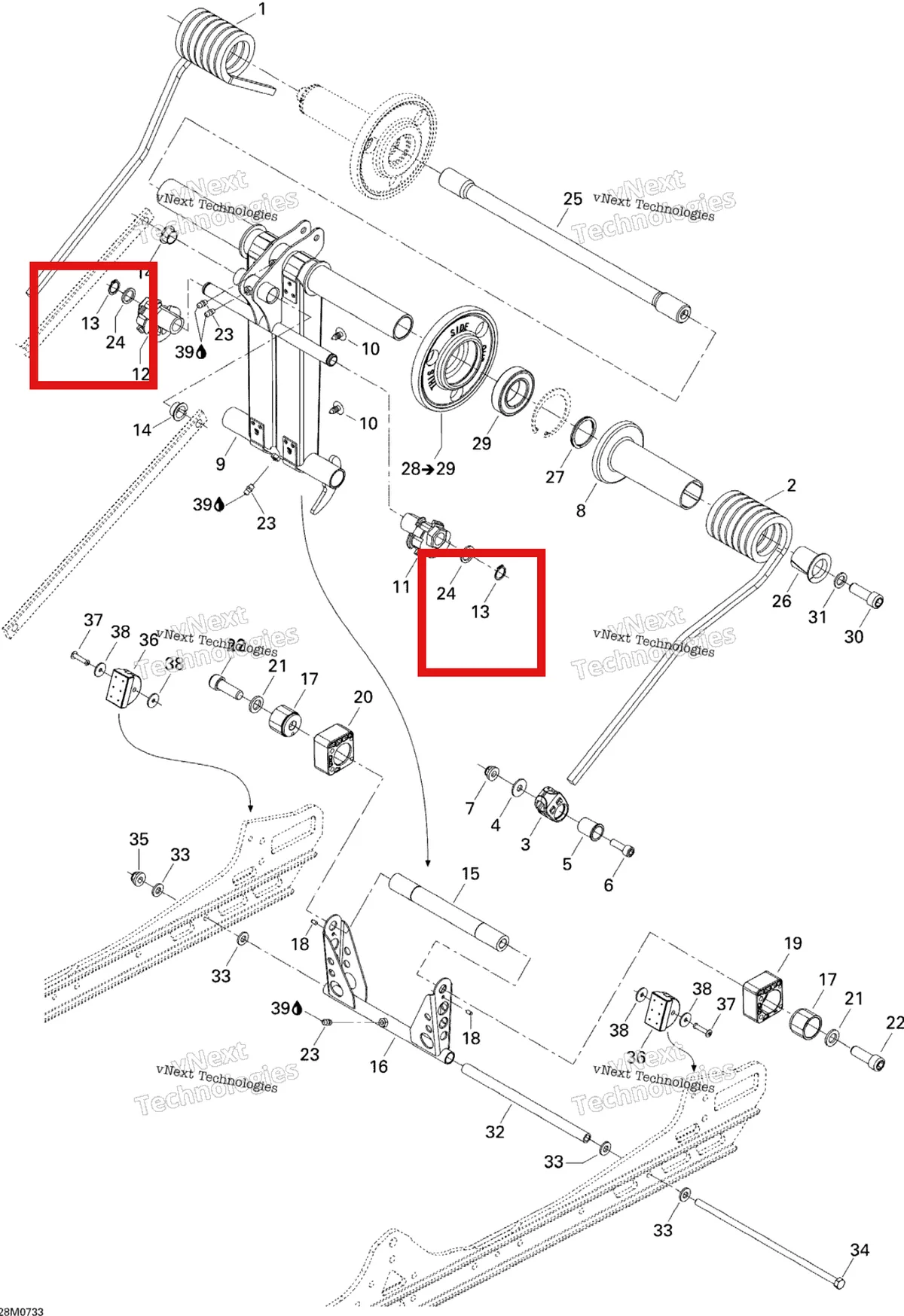 Деталь 293370043 на схеме узла 2007 Ski-Doo MX Z 440X Racing Rear Arm