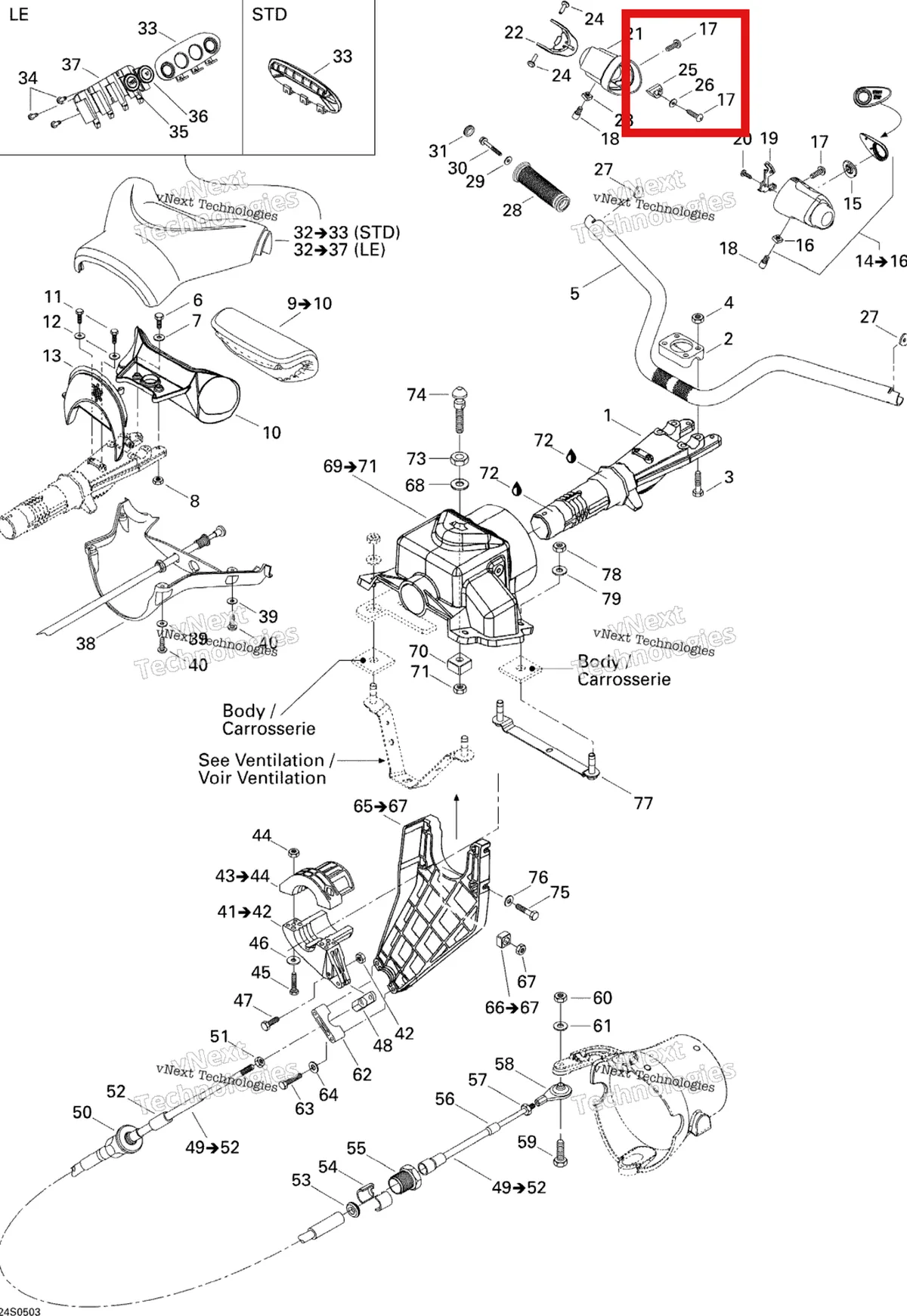 Деталь 293450153 на схеме узла 2005 Sea-Doo GTI LE RFI Steering System Le