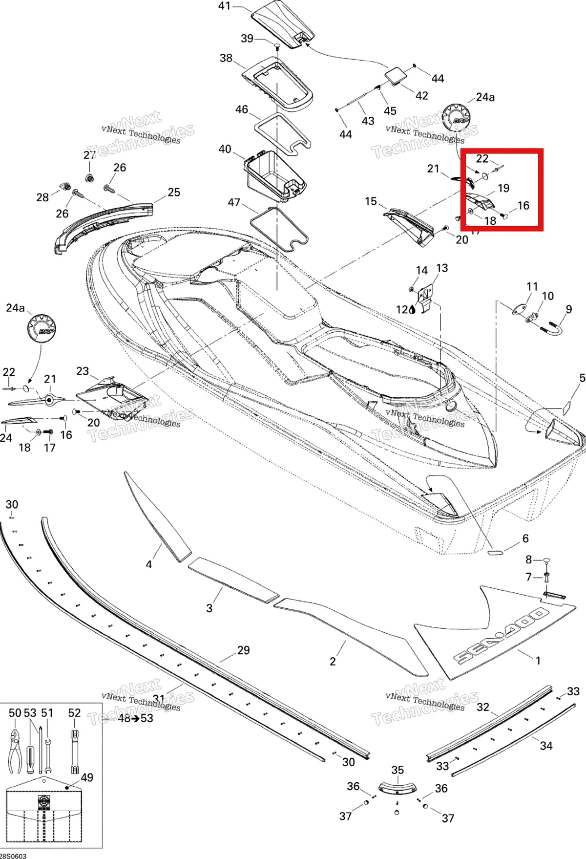 Деталь 293450263 на схеме узла 2006 Sea-Doo GTX 4-TEC SC Body, Rear View