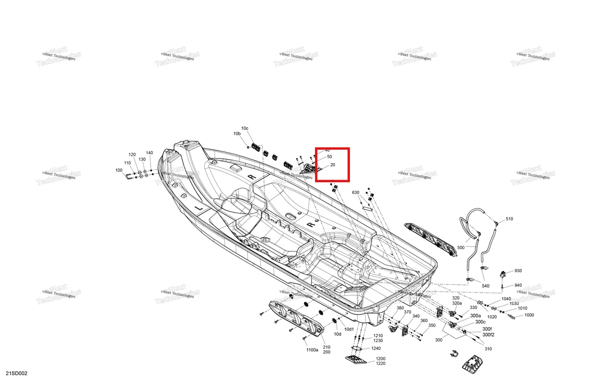 Деталь 293450384 (Hull вставка Sea-Doo GTX 300 (2020) (293450384)) на схеме узла 2024 Sea-Doo GTX 170 - 11RC - STD package - Blue Abyss - Audio Body - Hull