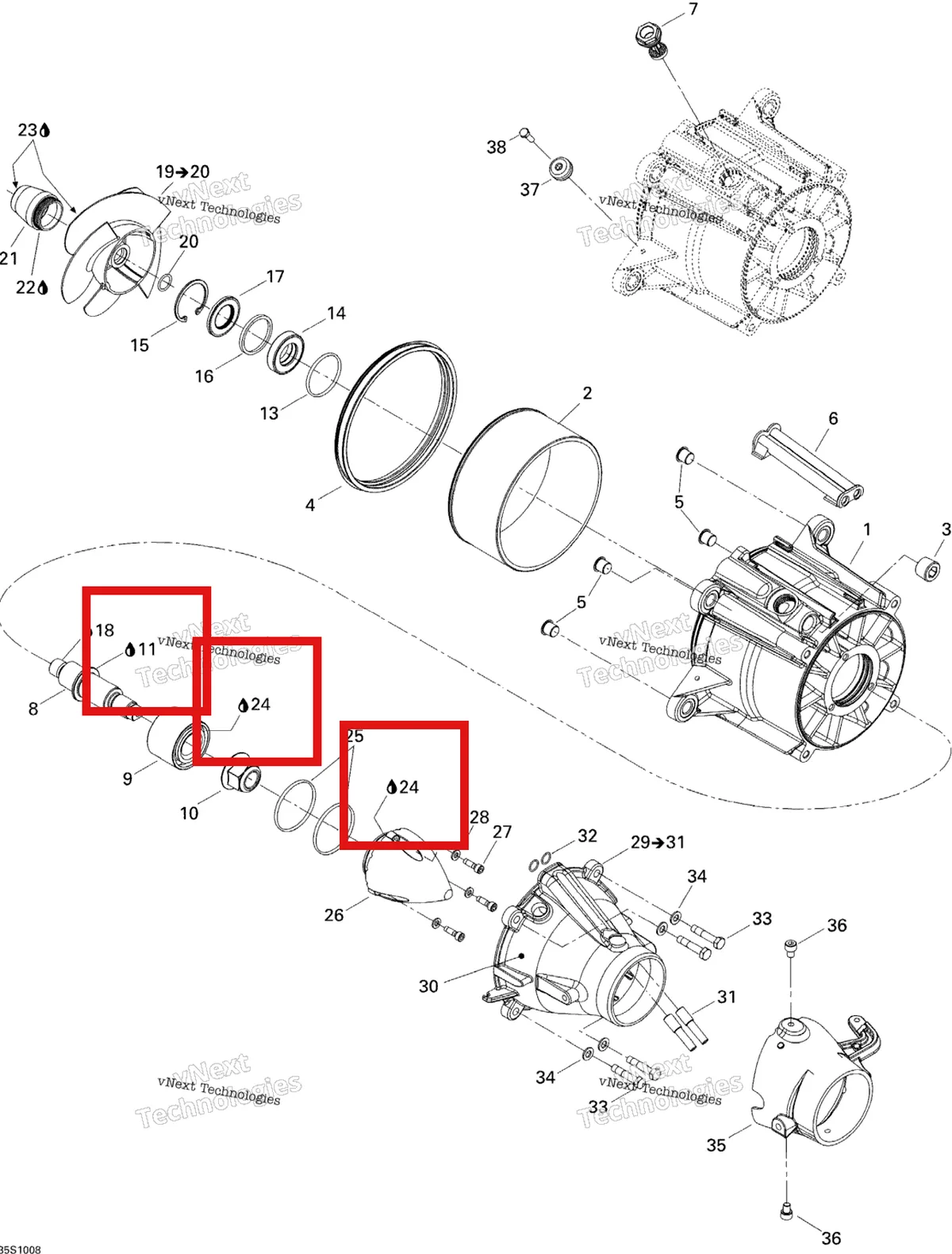 Деталь 293550032 на схеме узла 2010 Sea-Doo RXP-X 255 and 255 RS Pump