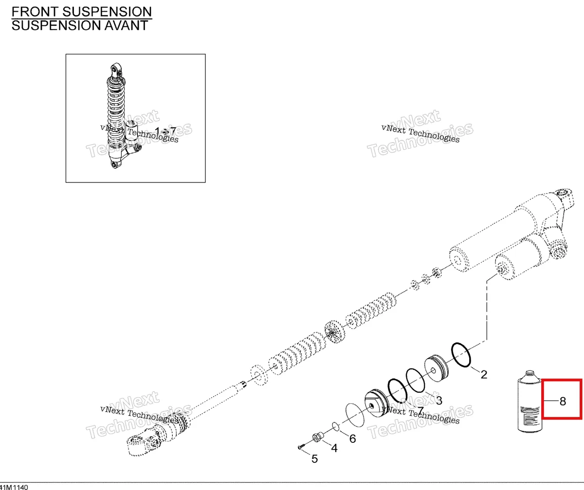 Деталь 293600035 на схеме узла 2011 Ski-Doo MX Z X 600RS Take Apart Shock, Front