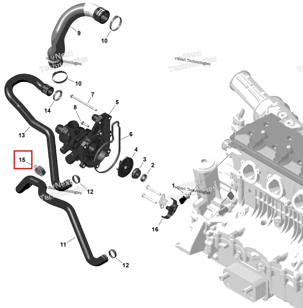 Деталь 293650019 (Хомут) на схеме узла 2026 Sea-Doo GTI - 130 - STD - 38TB - Bright White Rotax - Engine Cooling