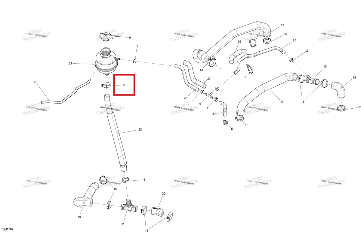 Деталь 293650124 (Хомут) на схеме узла 2017 Ski-Doo MXZ 600 RS Cooling System