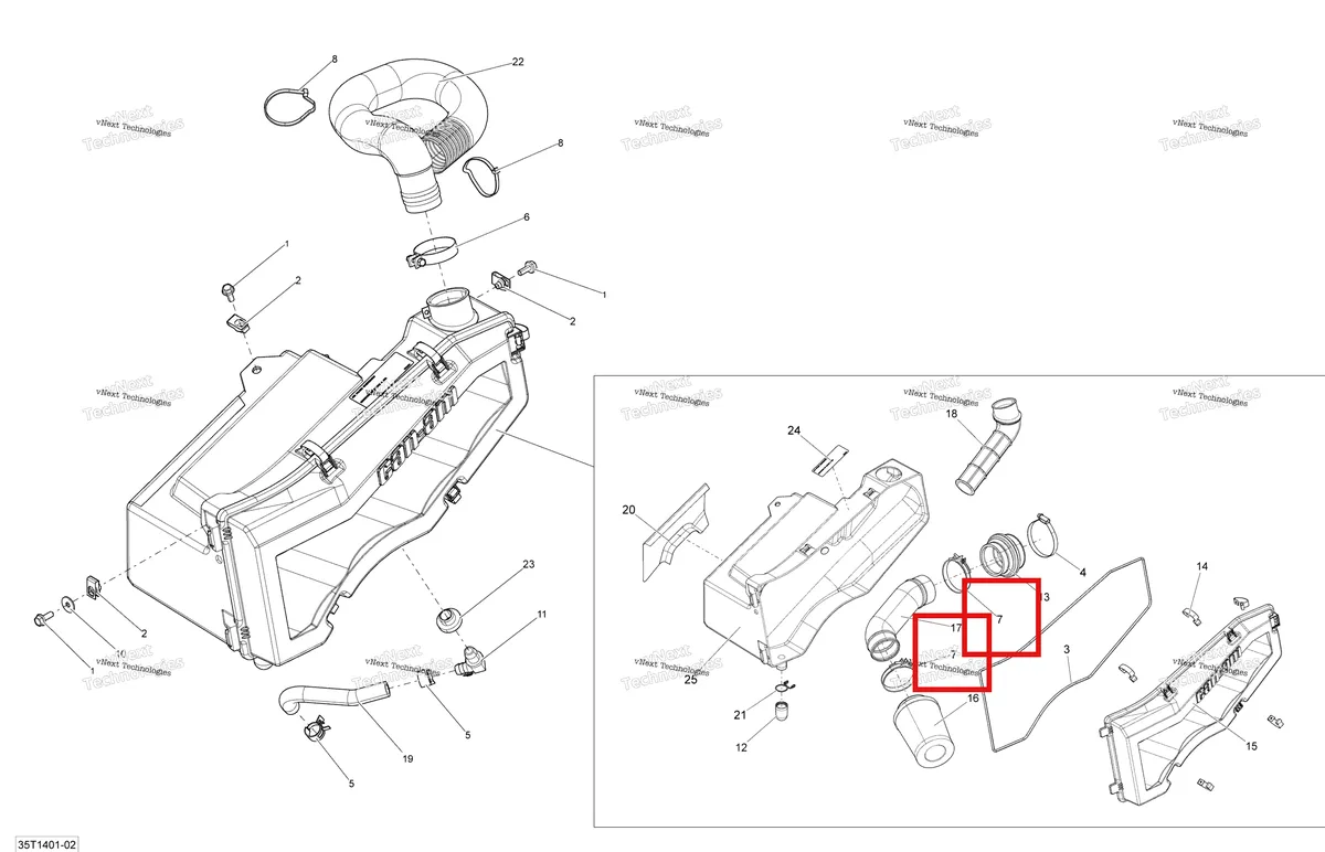 Деталь 293650175 на схеме узла 2014 Can-Am OUTLANDER 400 EFI, STD, XT Air Intake Silencer