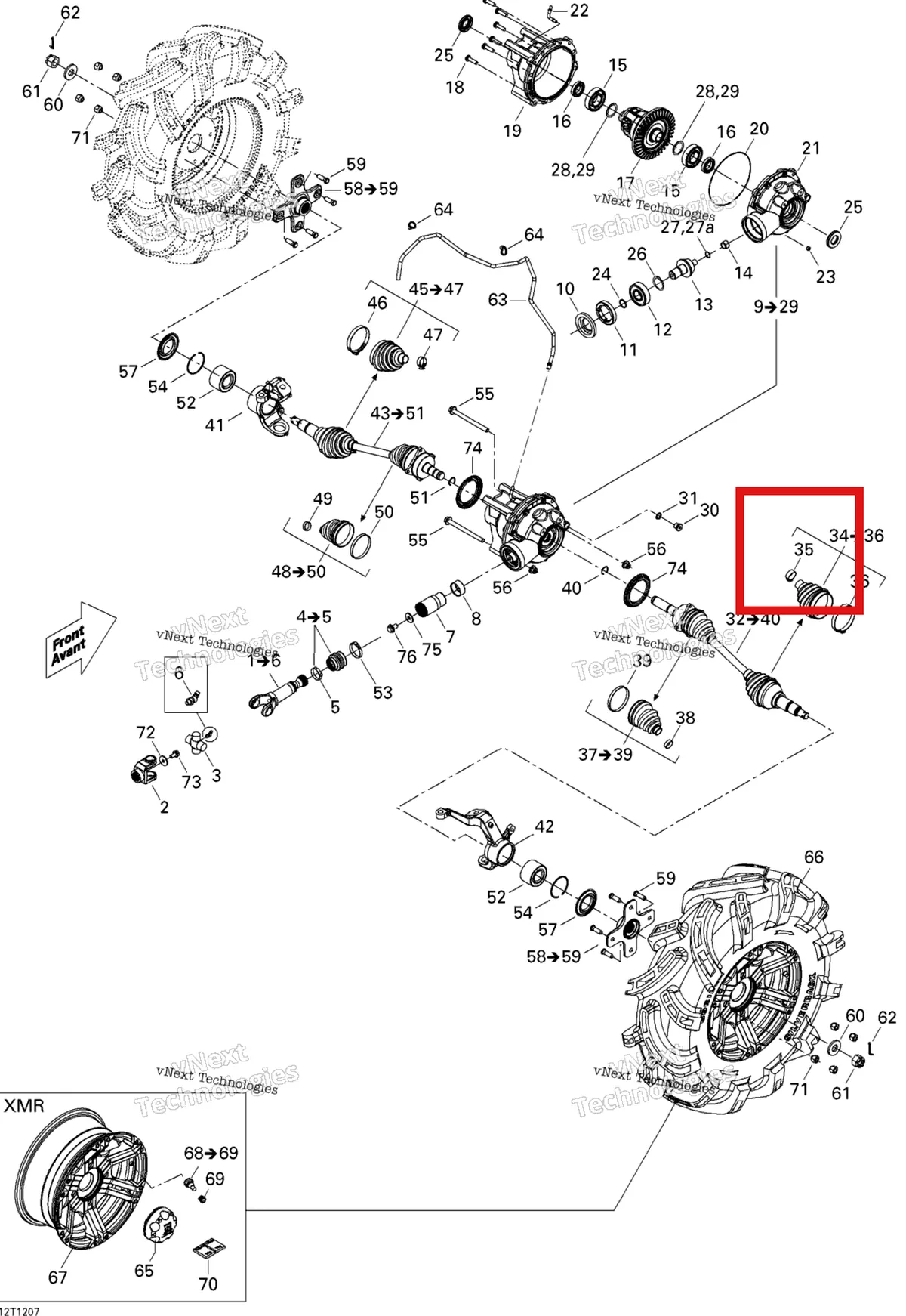 Деталь 293650194 на схеме узла 2012 Can-Am Outlander 800REFI Xmr Drive System, Front