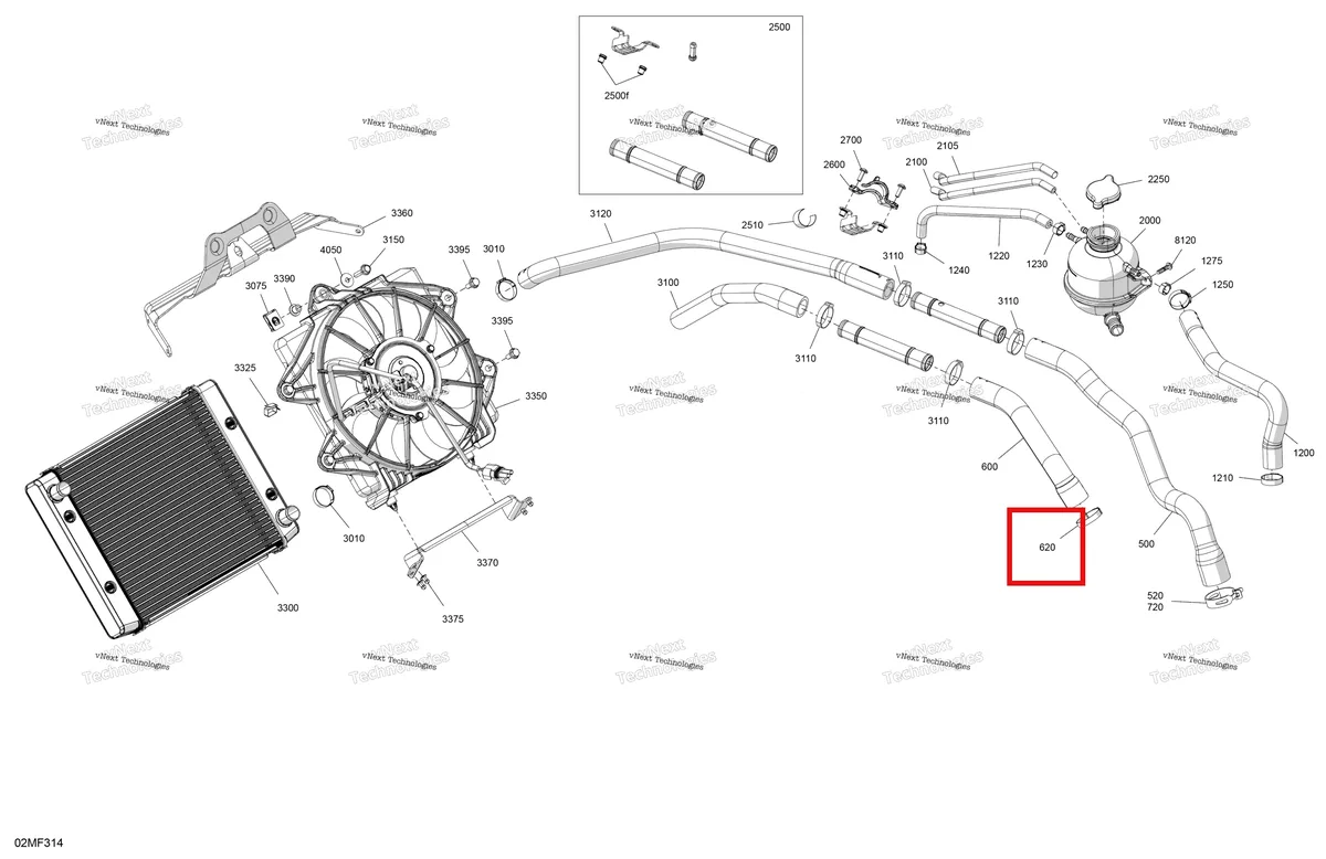 Деталь 293650333 (Crimp хомут Ski-Doo Expedition LE 900 ACE Turbo (2026) (293650333)) на схеме узла 2026 Ski-Doo EXPEDITION - SPORT - 600 ACE - KCTB - Neo Yellow - 16X154X1.5CH Track Engine - Cooling