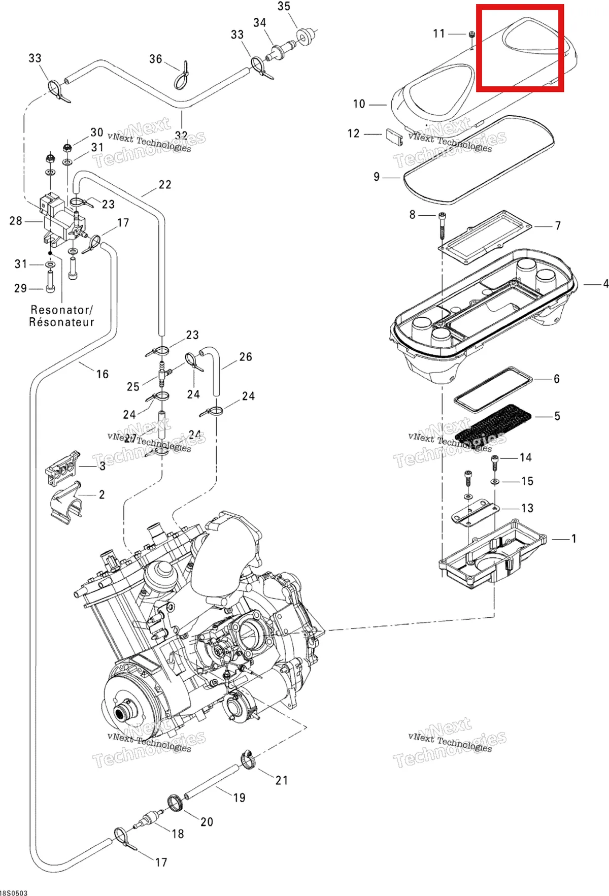 Деталь 293700031 на схеме узла 2005 Sea-Doo GTI RFI STD Air Intake