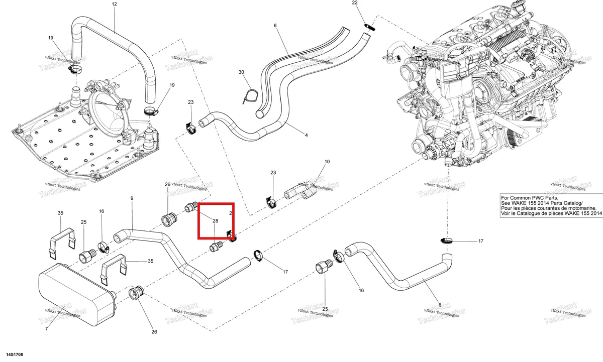 Деталь 293700054 на схеме узла 2018 Sea-Doo SAR 155 Cooling System