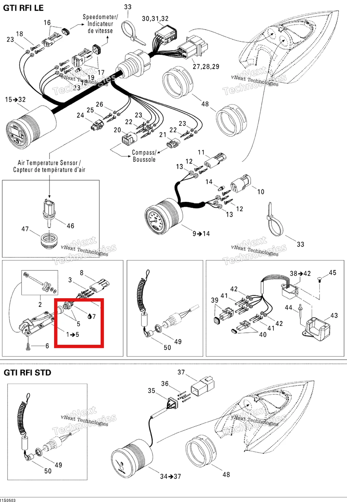 Деталь 293710031 на схеме узла 2005 Sea-Doo GTI LE RFI Electrical Accessories Le