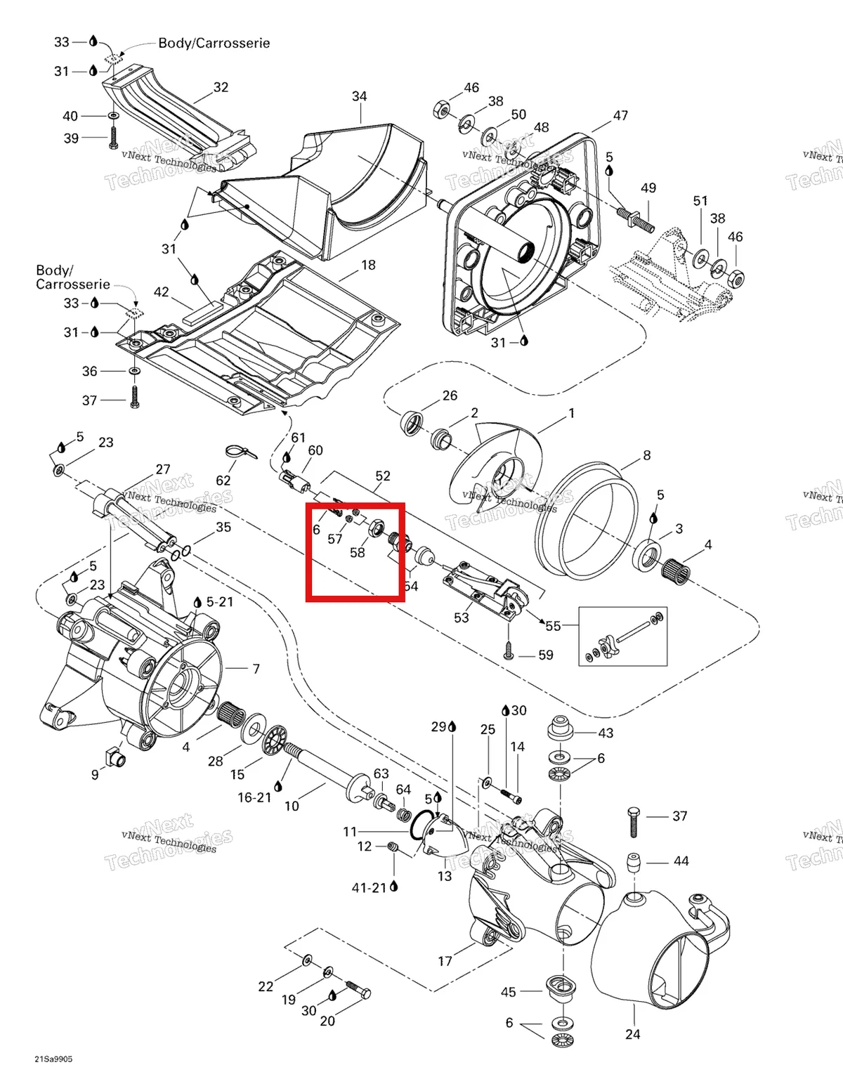 Деталь 293710032 на схеме узла 1999 Sea-Doo GTI, 5884/5885 Propulsion System