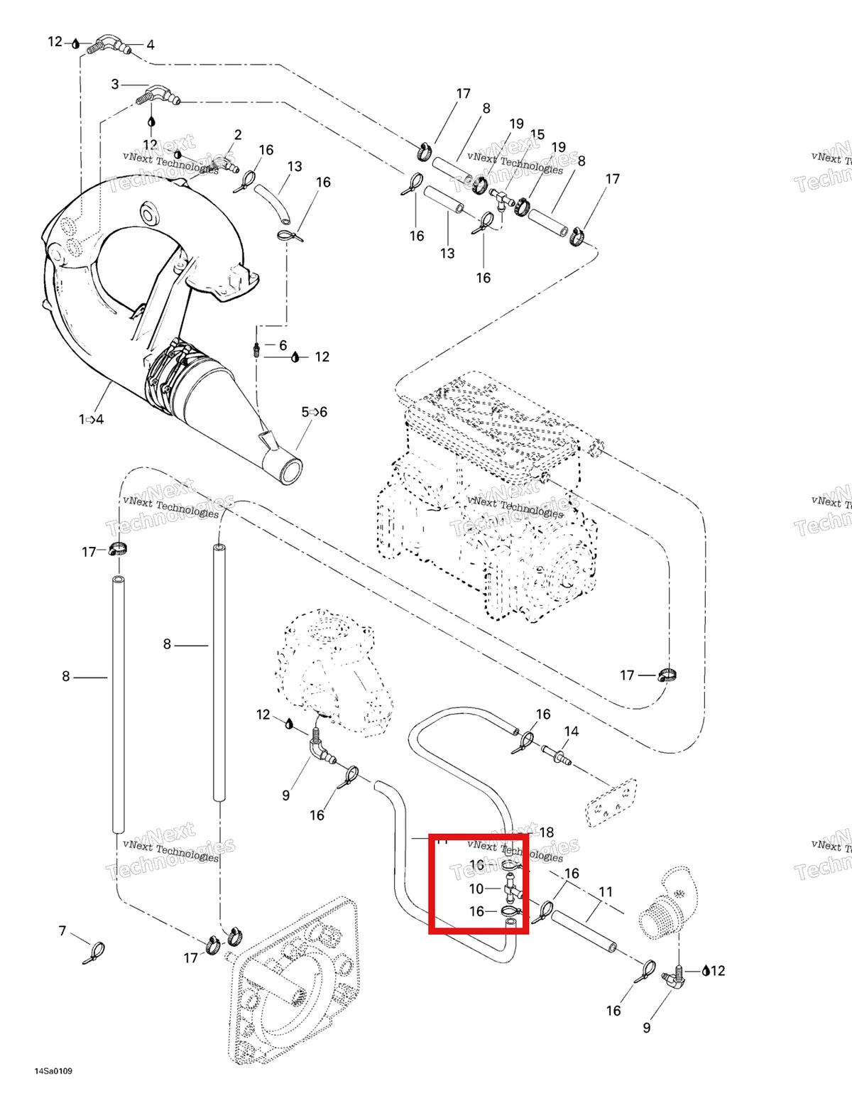 Деталь 293710042 на схеме узла 2001 Sea-Doo GS, 5518/5519 Cooling System