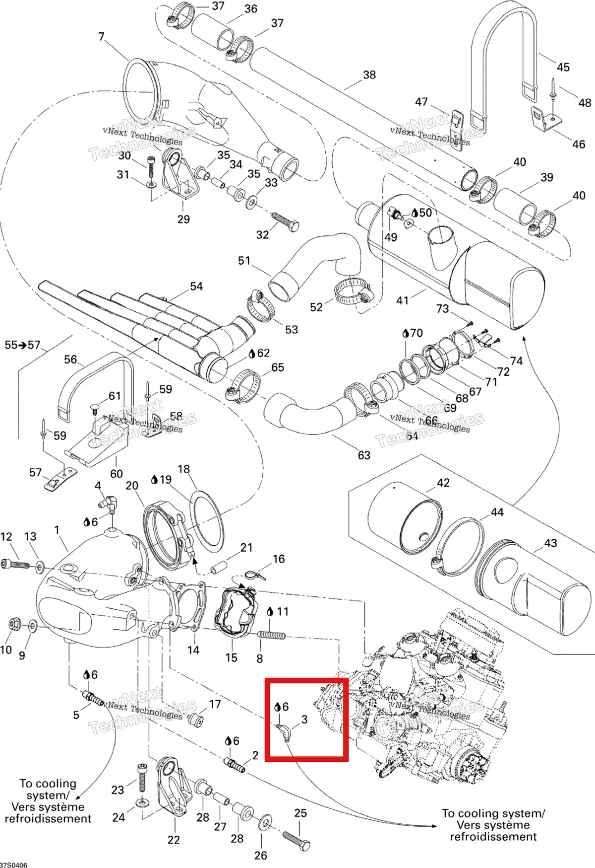 Деталь 293710048 на схеме узла 2004 Sea-Doo XP DI Exhaust