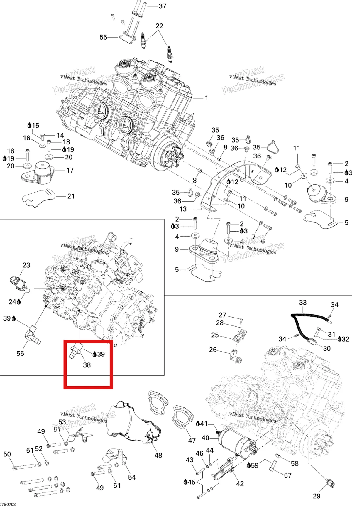 Деталь 293710066 на схеме узла 2007 Sea-Doo 3D 947 DI Engine