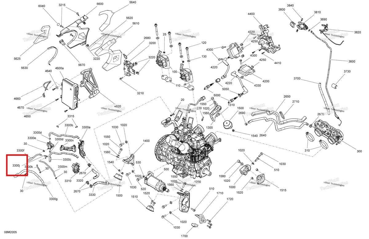 Деталь 293710068 (Тройник) на схеме узла 2020 Ski-Doo TUNDRA 600HO E-TEC Engine - System