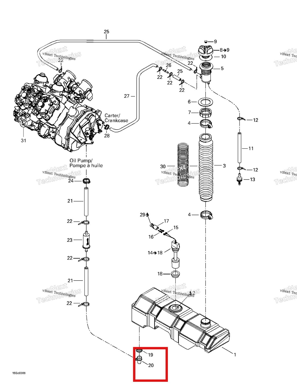 Деталь 293710070 на схеме узла 2003 Sea-Doo RX DI, 6122/6123 Oil Injection System