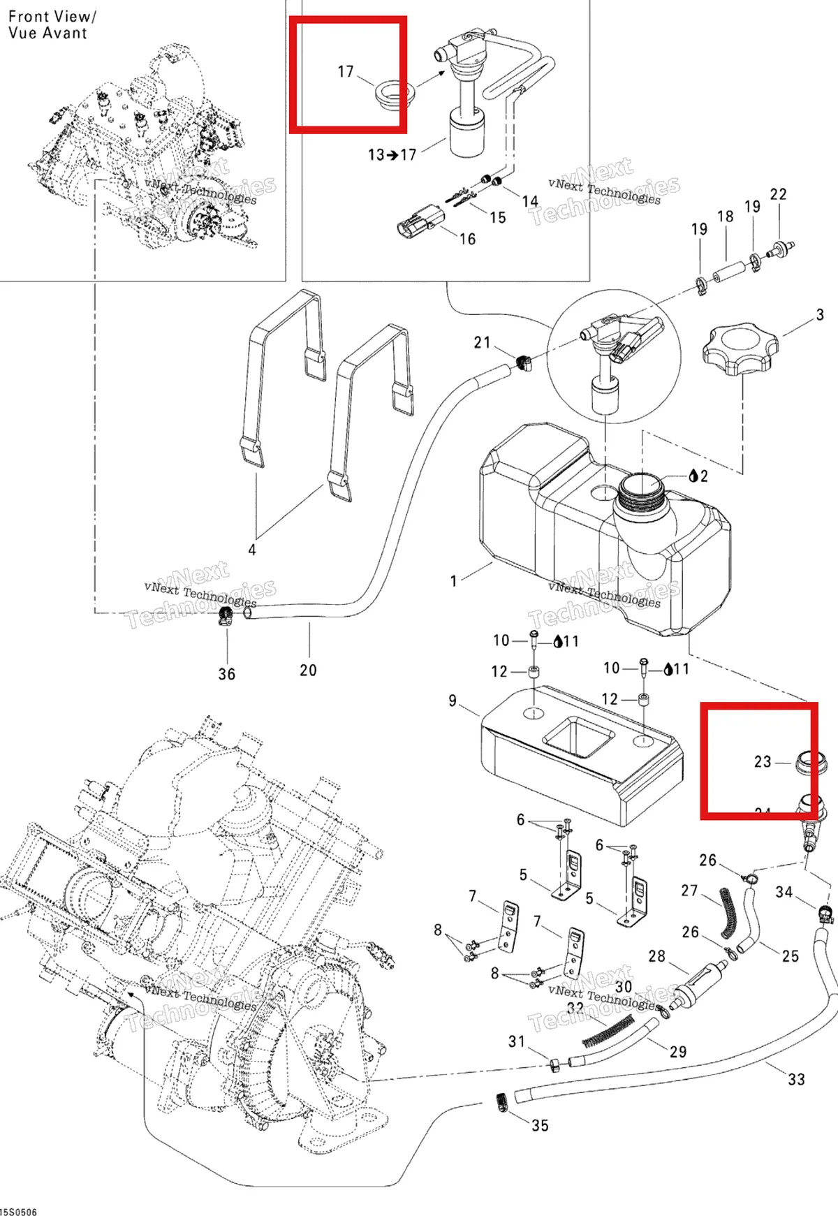 Деталь 293720008 на схеме узла 2005 Sea-Doo 3D RFI Oil Injection System