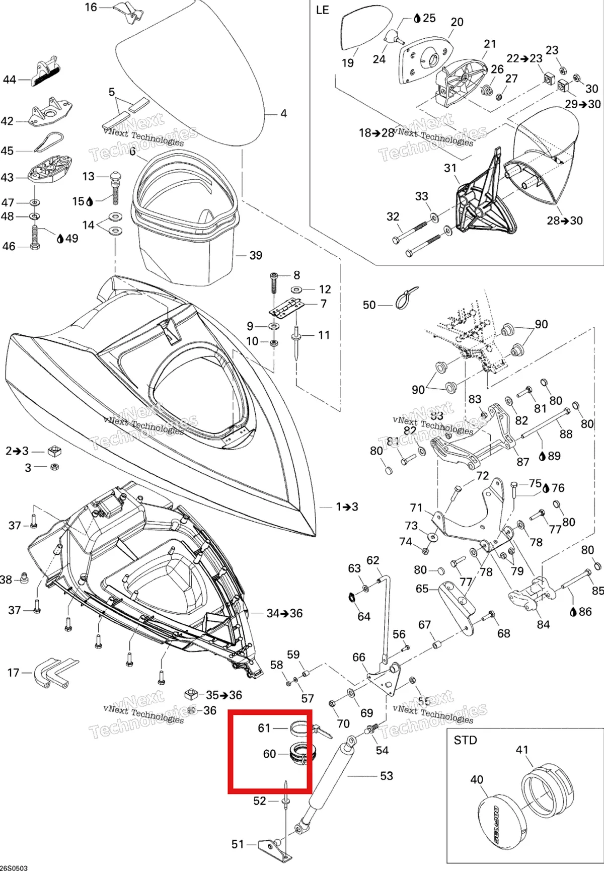 Деталь 293720063 на схеме узла 2005 Sea-Doo GTI LE RFI Front Storage Compartment Le