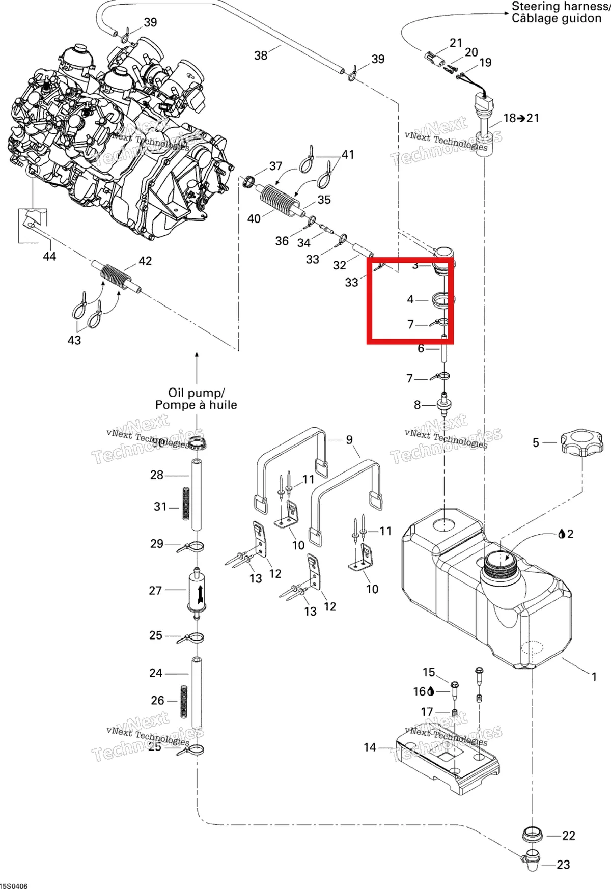 Деталь 293720072 на схеме узла 2004 Sea-Doo XP DI Oil Injection System