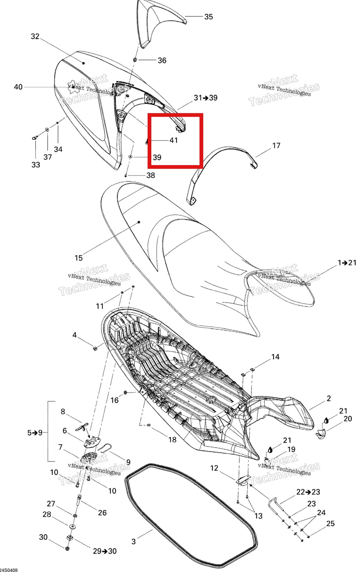 Деталь 293730014 на схеме узла 2004 Sea-Doo RXP Seat