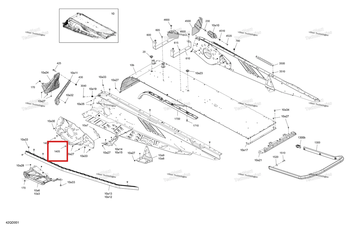 Деталь 293730059 на схеме узла 2024 Ski-Doo Electric GRAND TOURING - SPORT - EVRA - Brigth White - 120X14X0.75LFF Track Frame - System - Rear Section