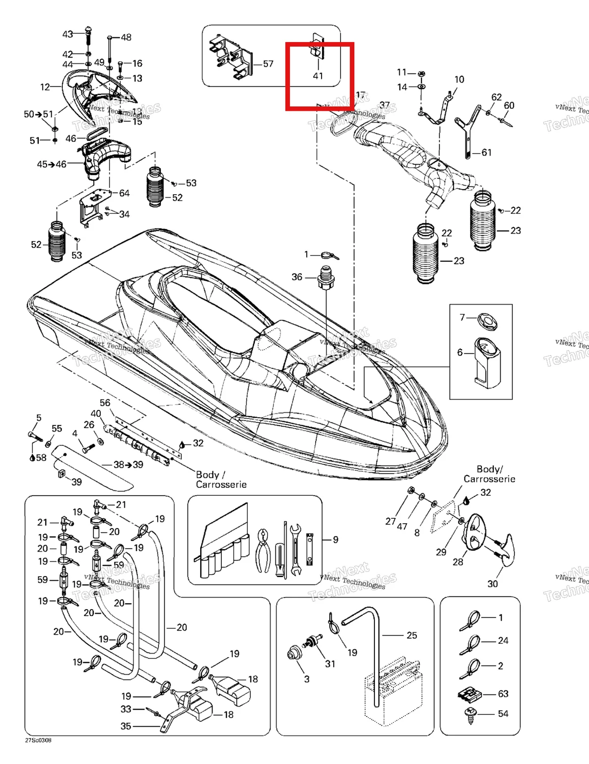 Деталь 293750005 на схеме узла 2003 Sea-Doo RX DI, 6122/6123 Body, Front View
