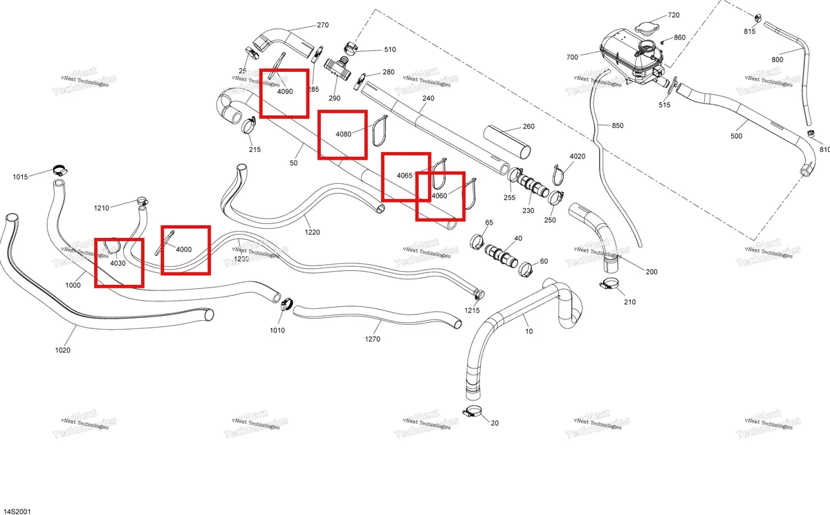 Деталь 293750008 (Стяжка 180мм) на схеме узла 2020 Sea-Doo GTI 90 Cooling System