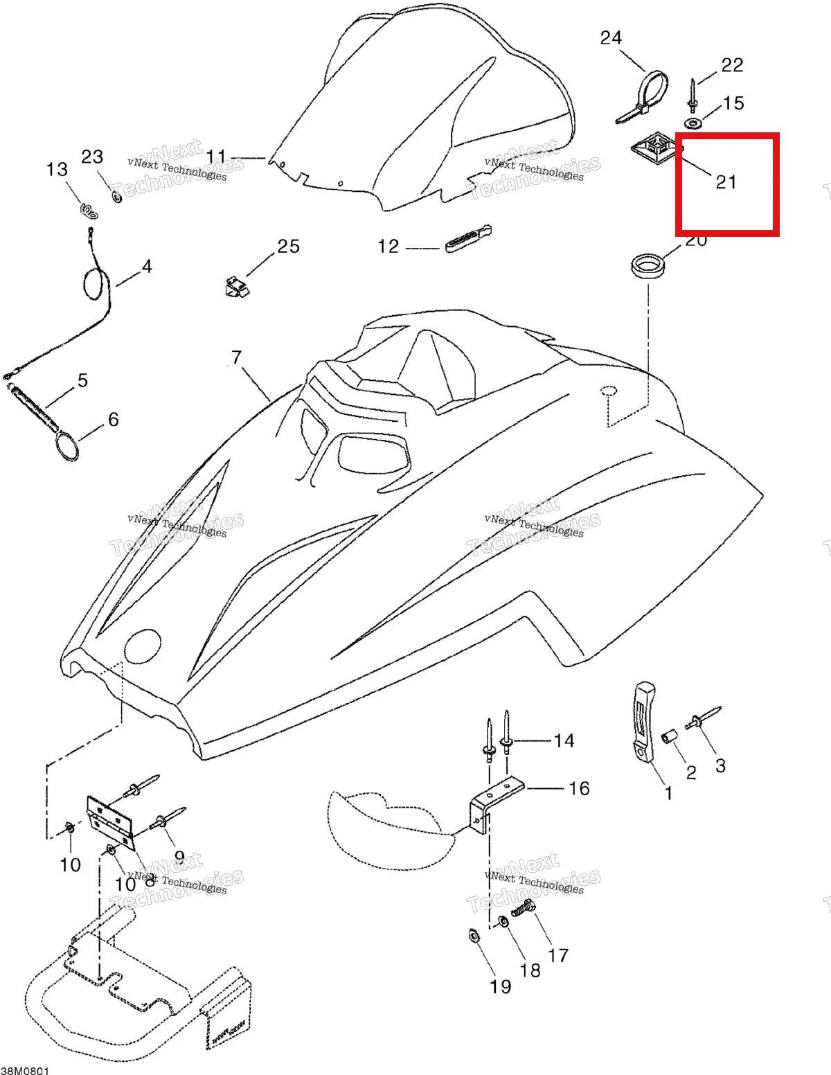Деталь 293750015 на схеме узла 2008 Ski-Doo Mini Z Cab And Console