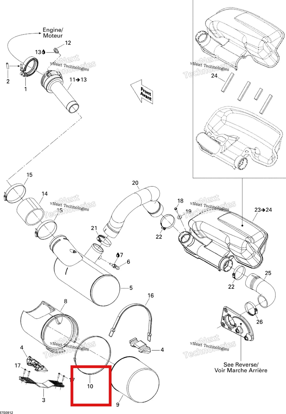Деталь 293750020 на схеме узла 2009 Sea-Doo GTX LIMITED iS 255 Exhaust System