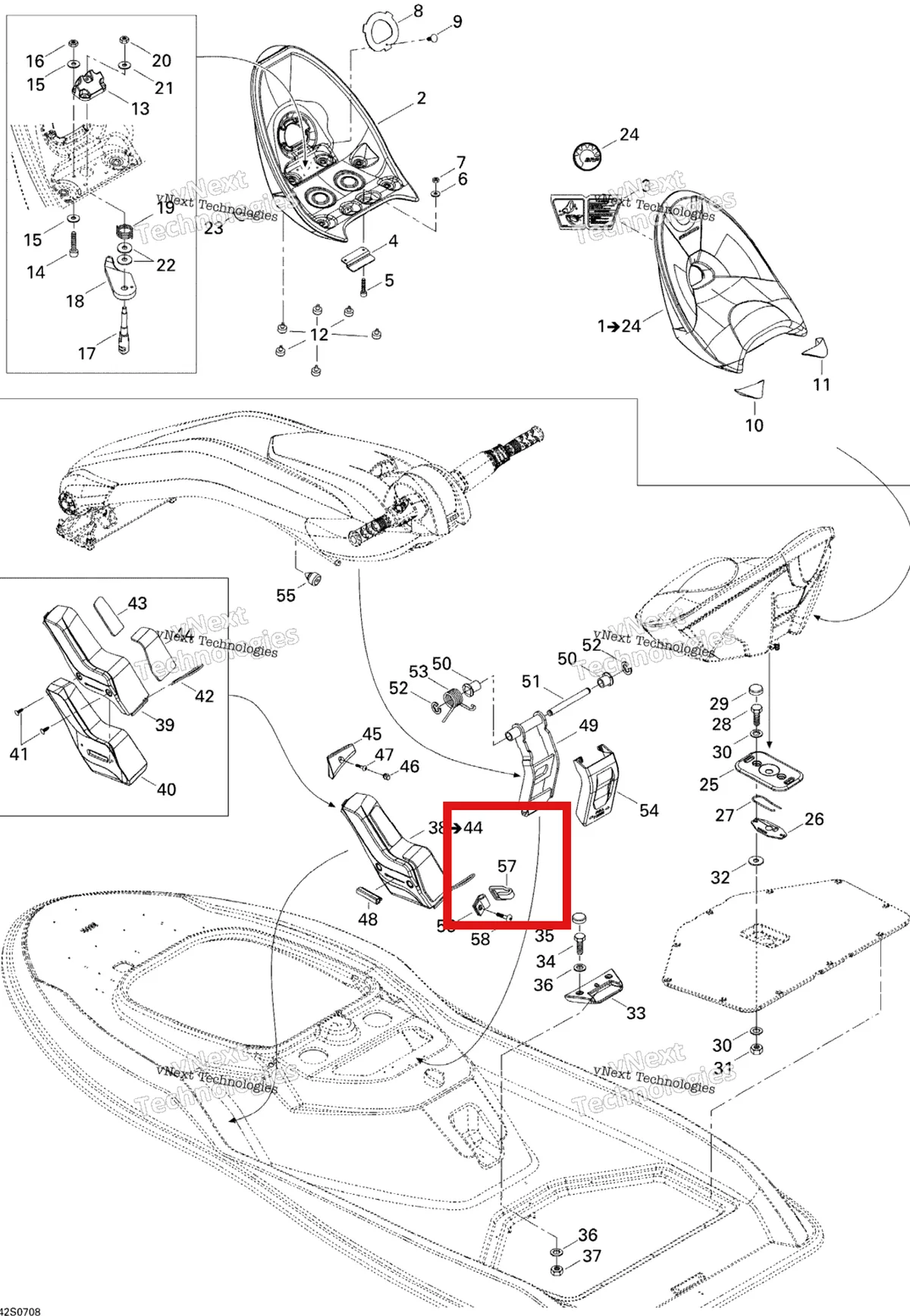 Деталь 293750030 на схеме узла 2007 Sea-Doo 3D 947 DI Kart Seat