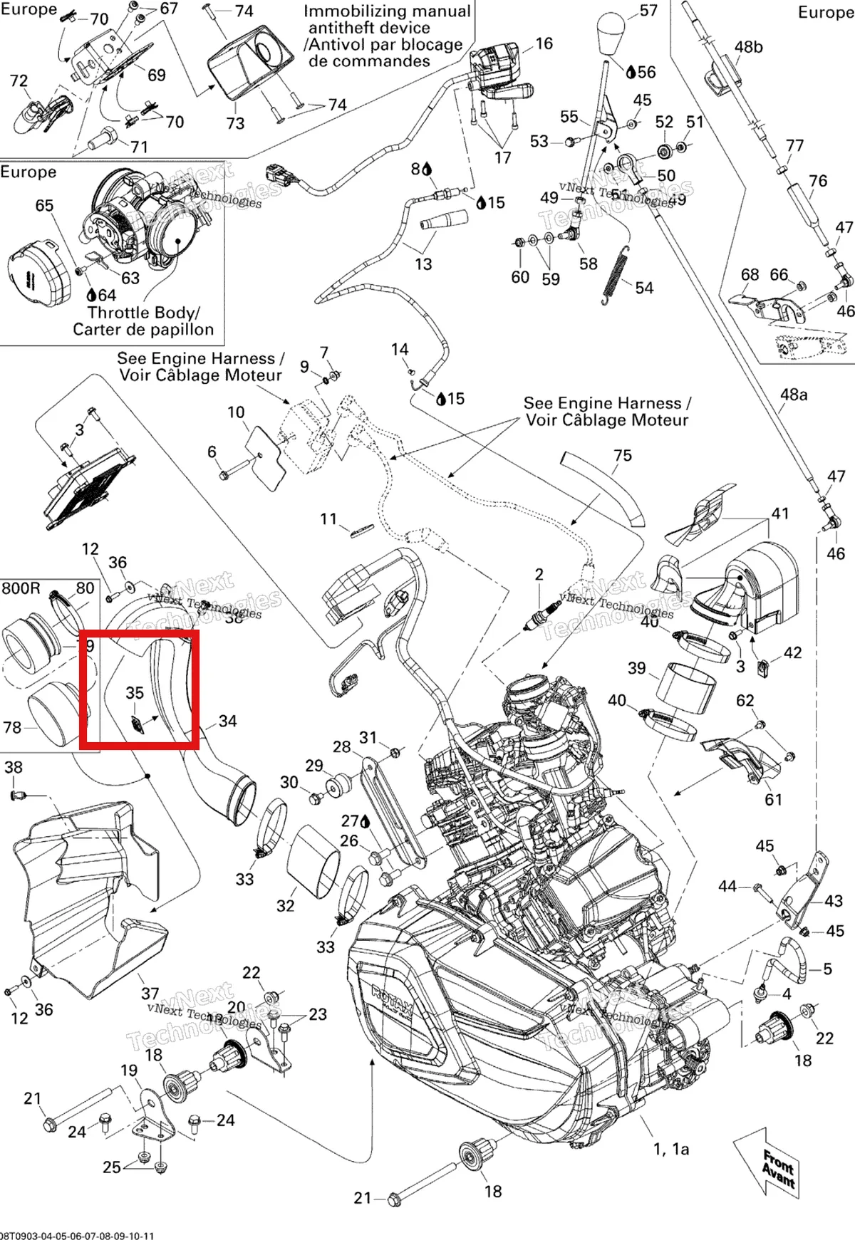 Деталь 293750040 на схеме узла 2009 Can-Am Outlander 800R EFI XT Engine And Engine Support