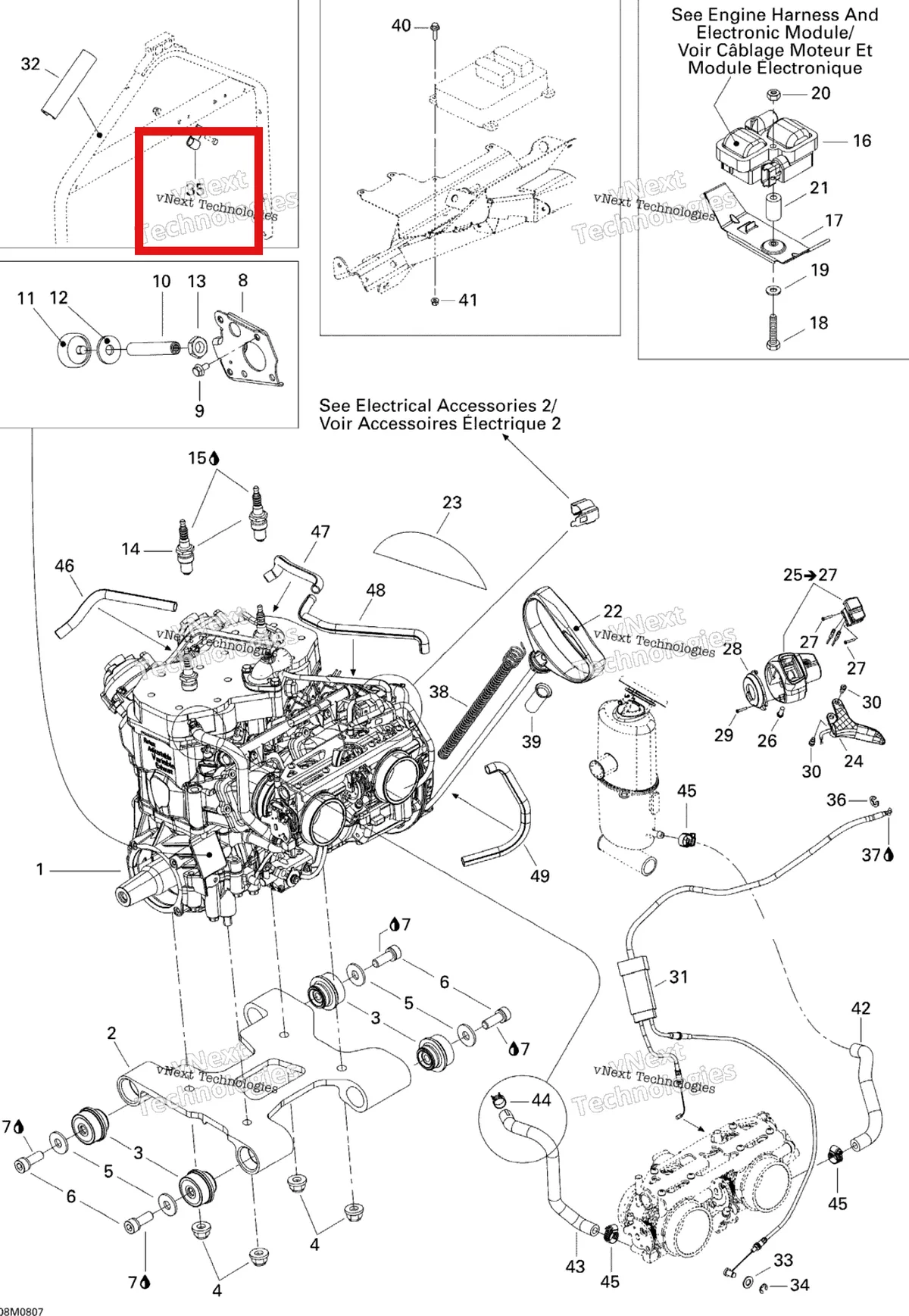 Деталь 293750042 на схеме узла 2008 Ski-Doo GTX LTD 600 HO SDI Engine