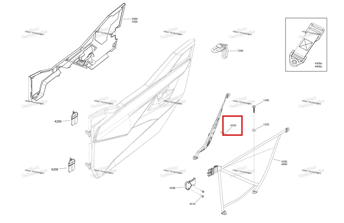 Деталь 293750047 на схеме узла 2019 Can-Am MAVERICK TRAIL 800 - BASE/DPS - T2B SERIES Body Maverick Trail - 800 - Red - Door Section