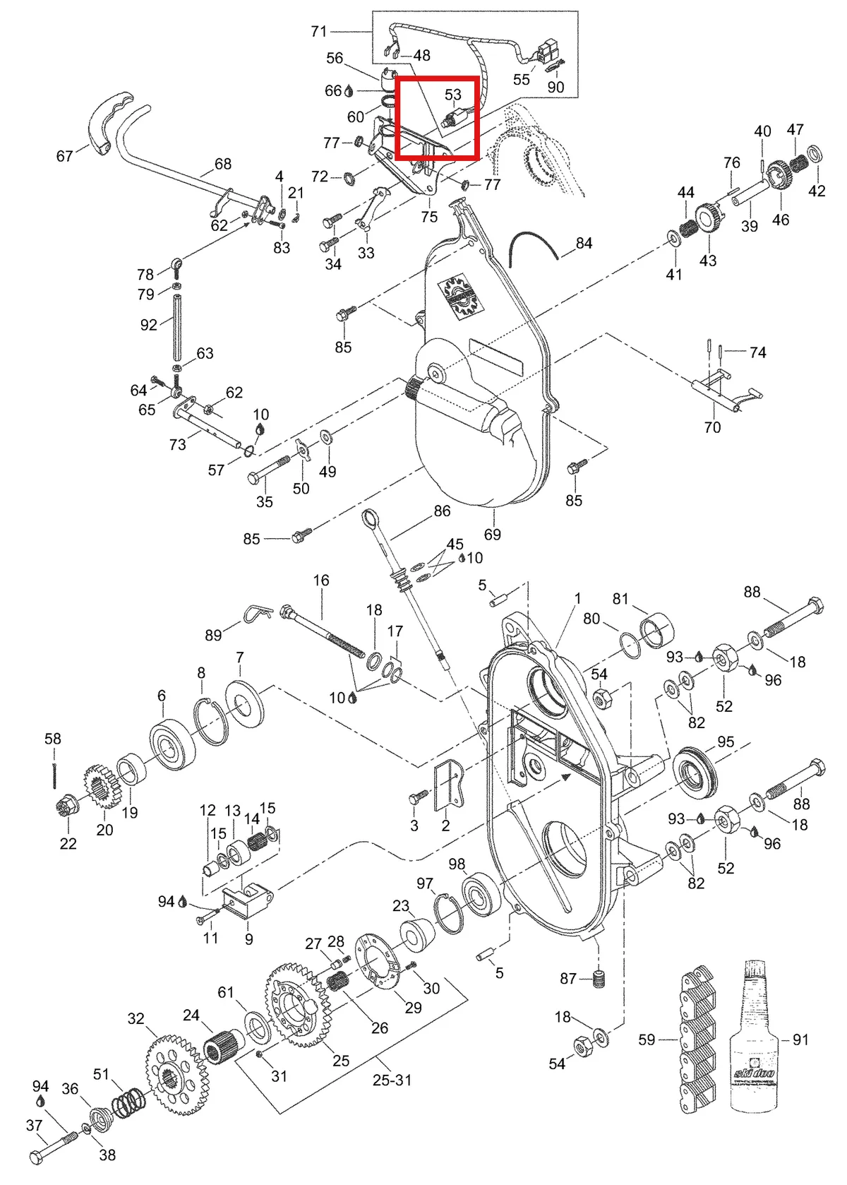 Деталь 293800033 (Деталь Silicone Sealant) на схеме узла 05- Chaincase