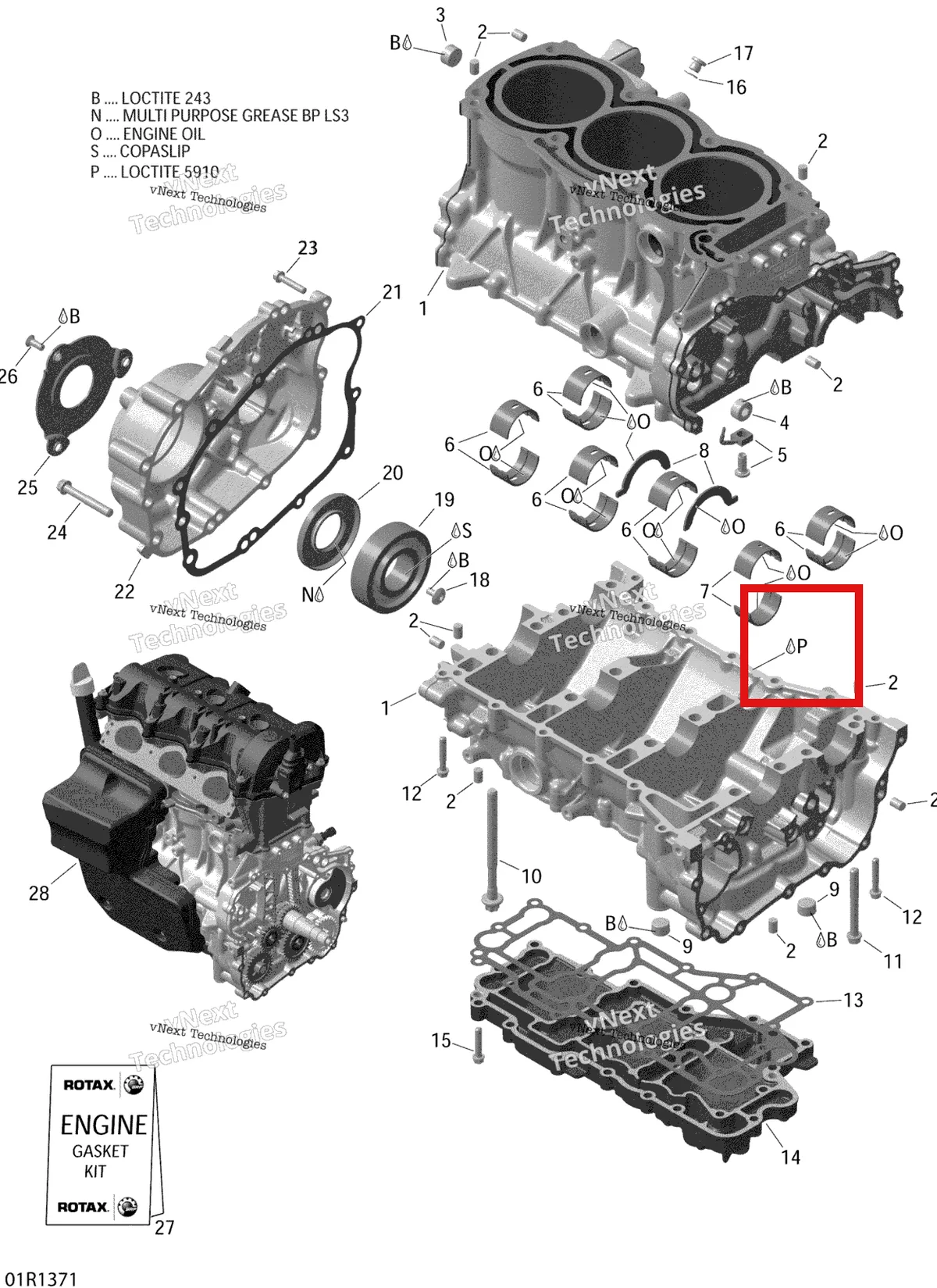 Деталь 293800081 (Фиксатор резьбы) на схеме узла 2013 Ski-Doo EXPEDITION LE 1200 XU Engine Block