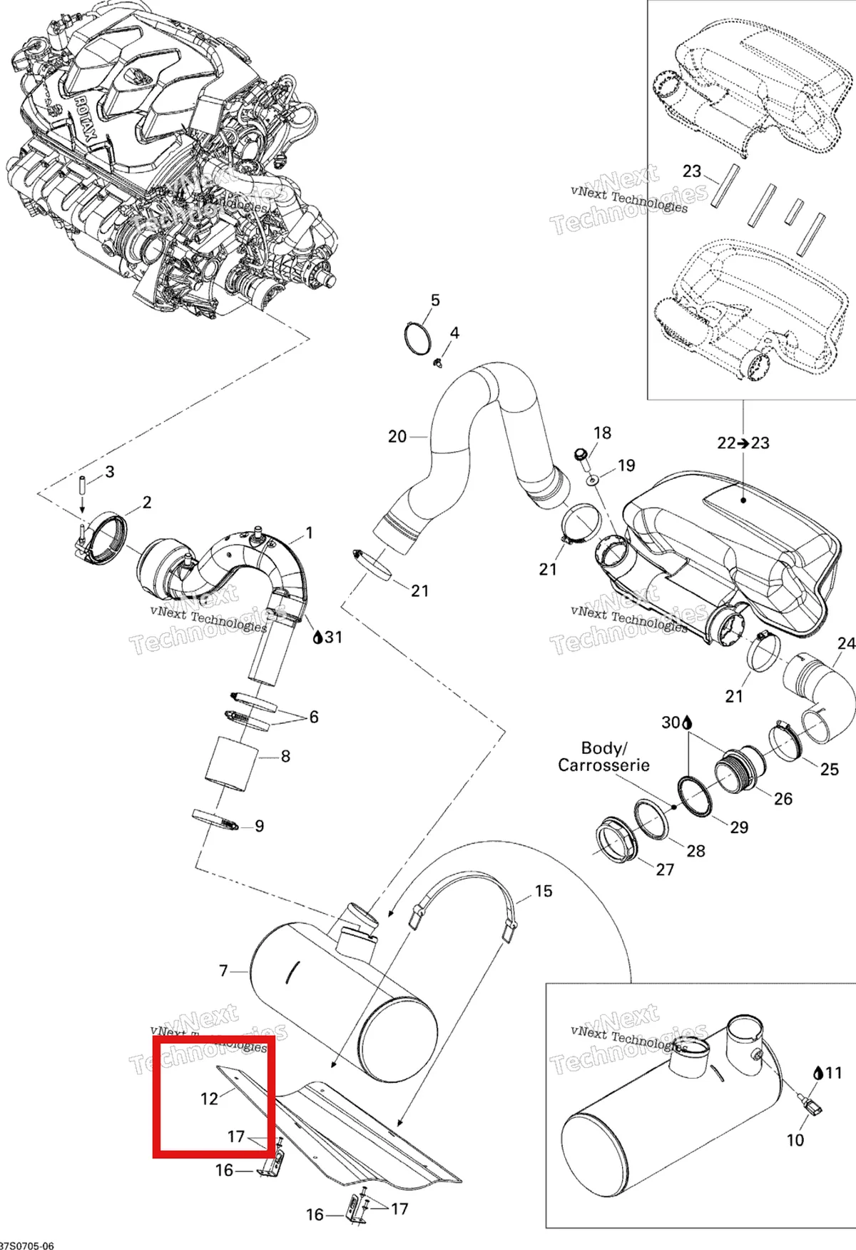 Схема применяемости: Резиновый накладка Sea-Doo 293830117