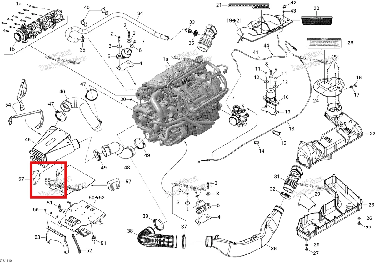 Деталь 293830124 на схеме узла 2011 Sea-Doo RXP-X 255 & RS Engine And Air Intake Silencer
