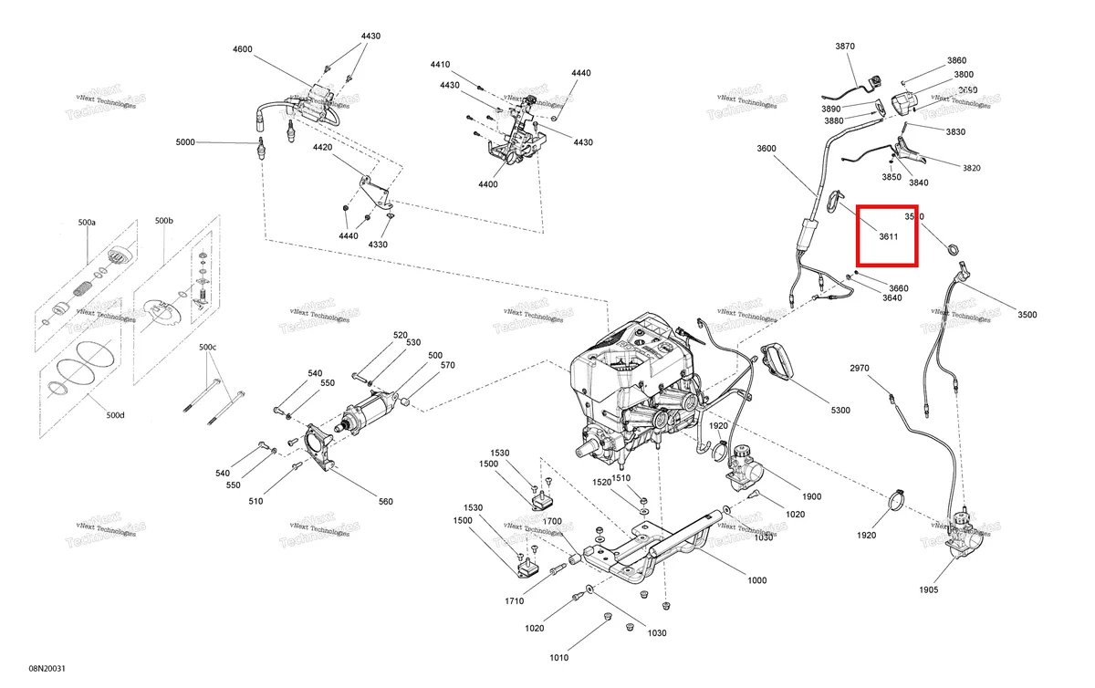Деталь 293850117 (Резиновый Ремешок) на схеме узла 2020 Ski-Doo SKANDIC WT 550F Engine - System