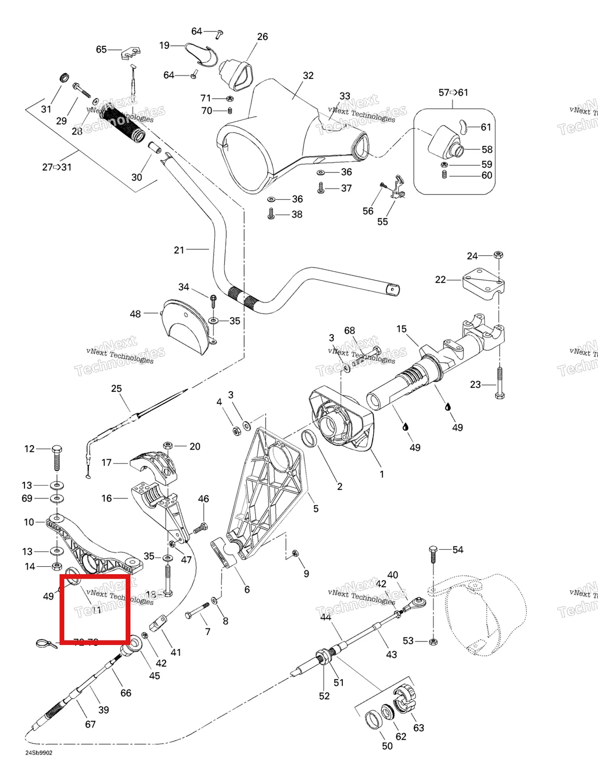 Деталь 293900009 на схеме узла 1999 Sea-Doo SPX, 5636/5828 Steering System